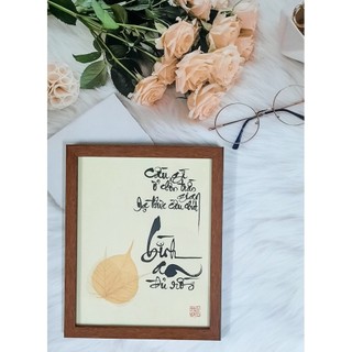 Thư pháp lá bồ đề cầu chút bình an