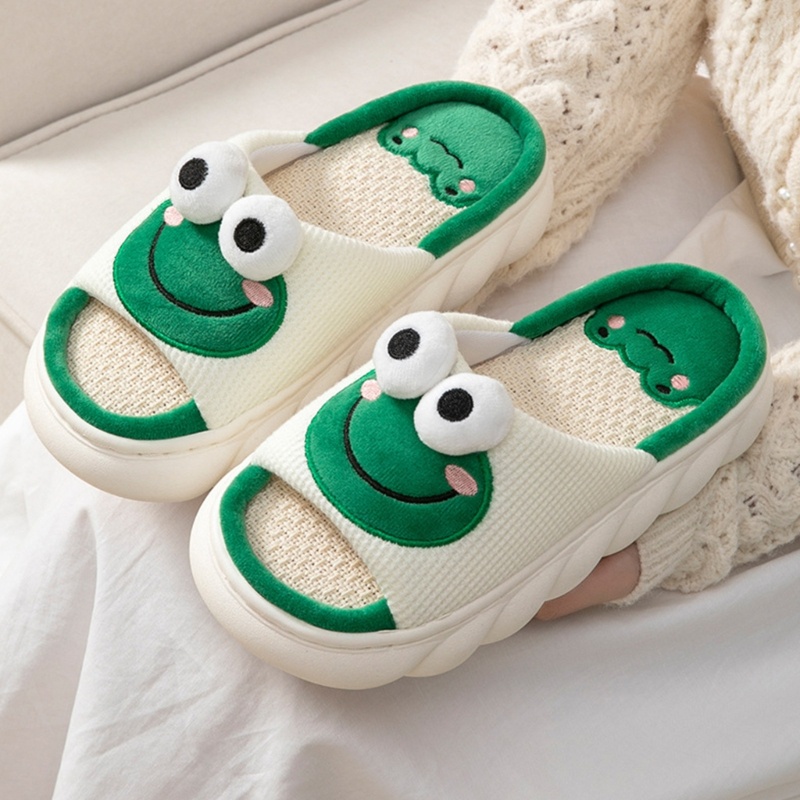Dép Đi Trong Nhà Chất Liệu Cotton Lanh Họa Tiết Hoạt Hình Dễ Thương