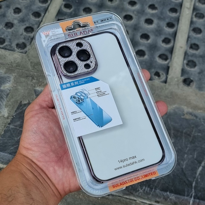 Ốp lưng Sualada họa tiết camera đính đá cho iPhone 14 Pro Max, 14 Plus, 14 Pro, 14 lưng nhám viền màu sang trọng