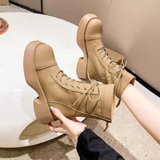  Giày bốt da nữ Đế Xuồng Buộc dây Lót Lông Y03 