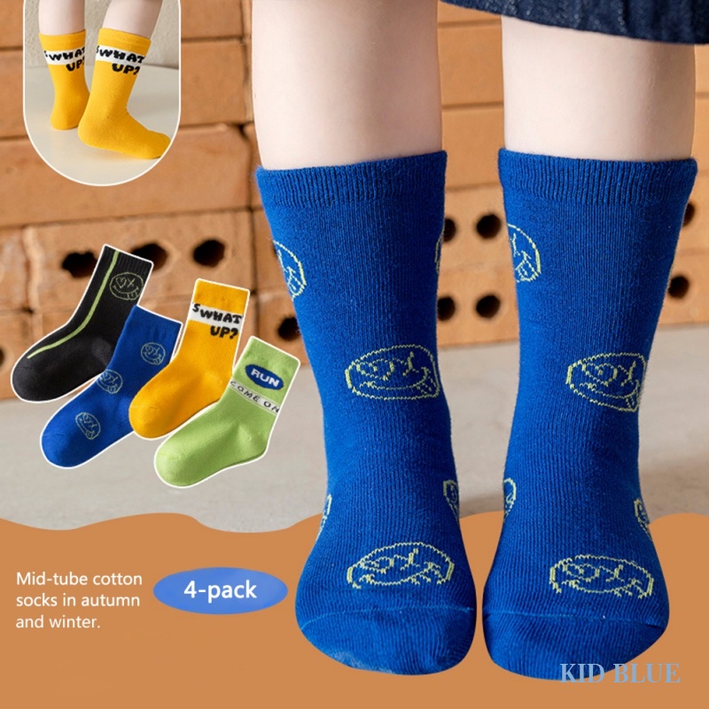 Set 4 Đôi Tất Cổ Cao In Chữ Hoạt Hình Dễ Thương Cho Bé