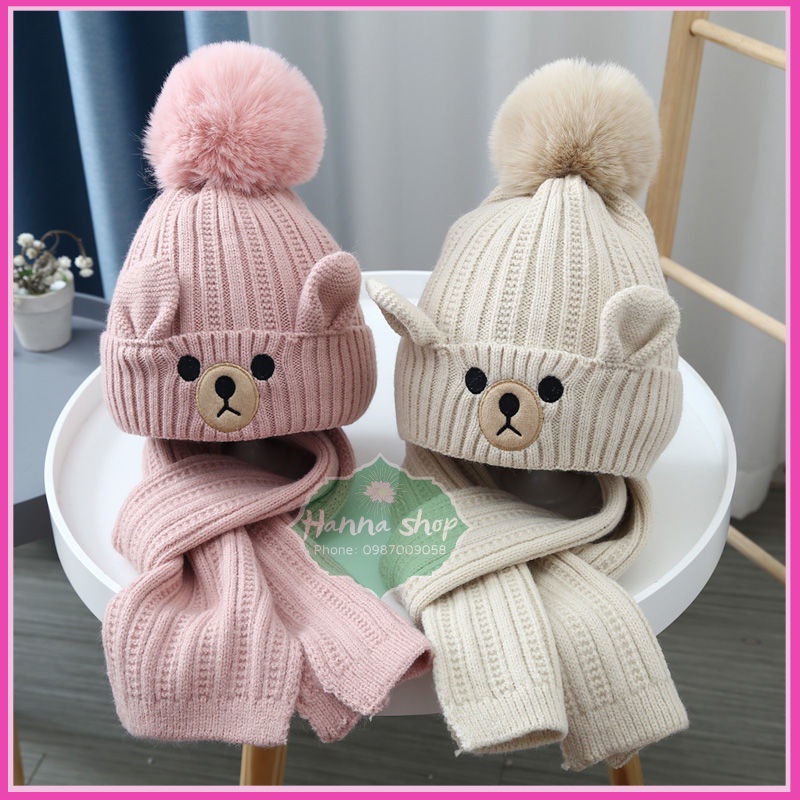 Mũ Len Kèm Khăn Quàng Cổ Cho Bé Trai, bé gái từ 2-12 tuổi