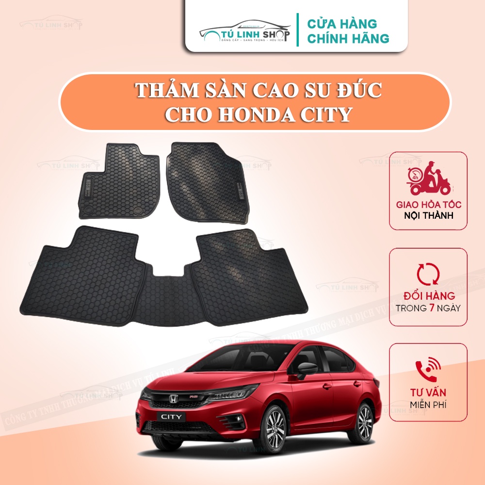 Thảm lót sàn Honda City bằng cao su đúc cao cấp, không mùi, chuẩn form, dễ lau chùi.