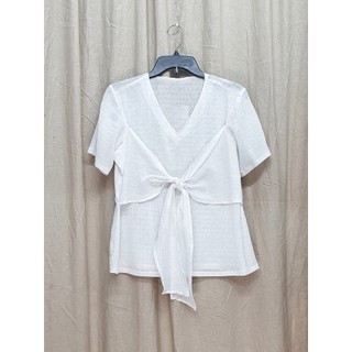 Bigsize công sở - Áo Nơ Ngực - Trắng Gân