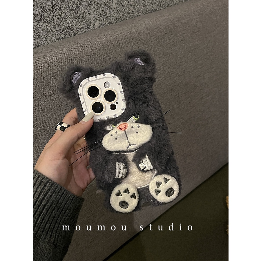 Ốp Điện Thoại Phủ Lông Họa Tiết Chú Mèo Dễ Thương Cho Iphone 14pro Max Iphone13 / 12 New 11 14pro X / XR 13Promax