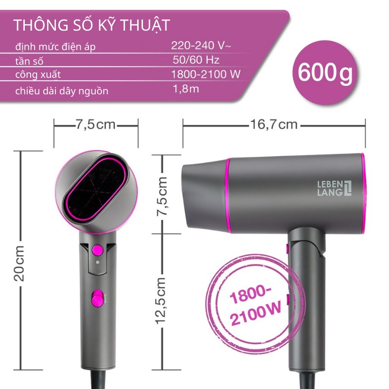 Máy Sấy Tóc Cầm Tay ion mini Âm Lebenlang LBH3088, máy sấy gấp gọn du lịch - Hàng chính hãng (giao màu ngẫu nhiên)