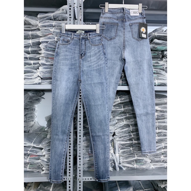 Quần Dai Jean xanh râu mèo - xanh đậm cơ bản - Co Giãn - Lưng cao