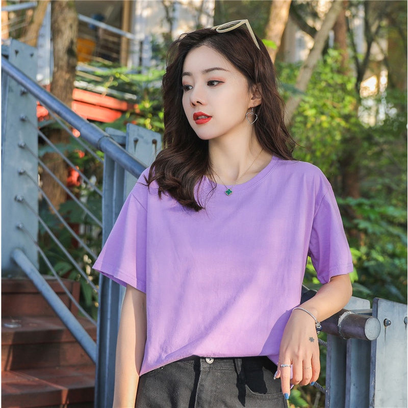 Áo phông trơn nữ cổ tròn tay ngắn chất cotton co giãn 4 chiều,thấm hút mồ hôi cực tốt