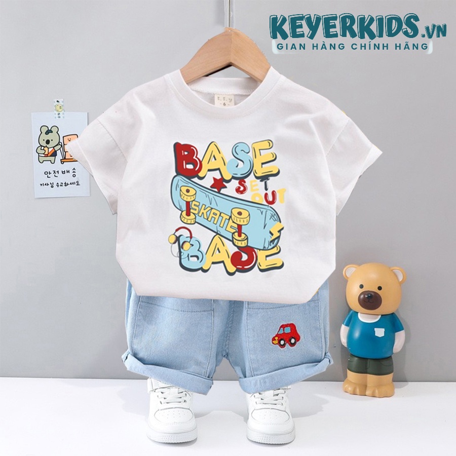 Set Short Jeans Bộ Quần Áo Bé Trai KEYER KIDS, Bộ Đồ Áo Thun Cotton Mềm Mại, Phối Quần Short Jeans Cực Phong Cách SZ51