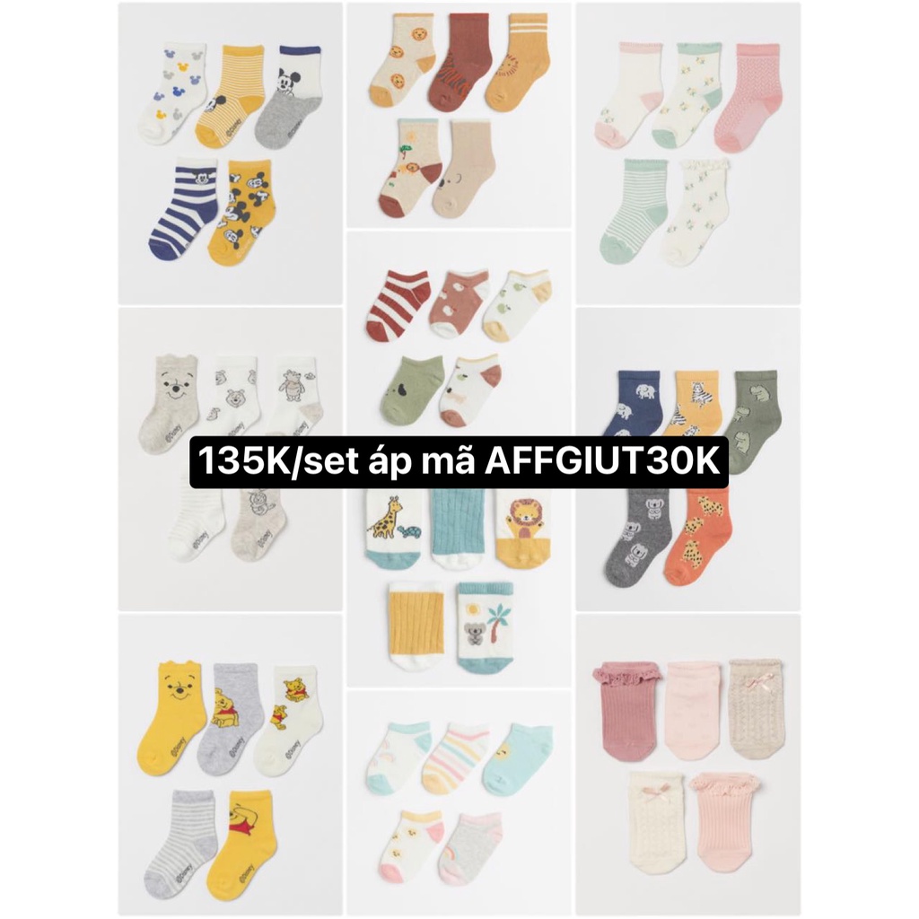 Set 5 đôi tất bé trai bé gái sơ sinh HM Auth săn sale