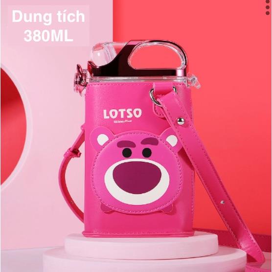 [CÓ SẴN] Bình nước du lịch Bình giữ nhiệt Gấu dâu Lotso Disney có dây đeo chéo 380ml cho bé tiện lợi siêu cute