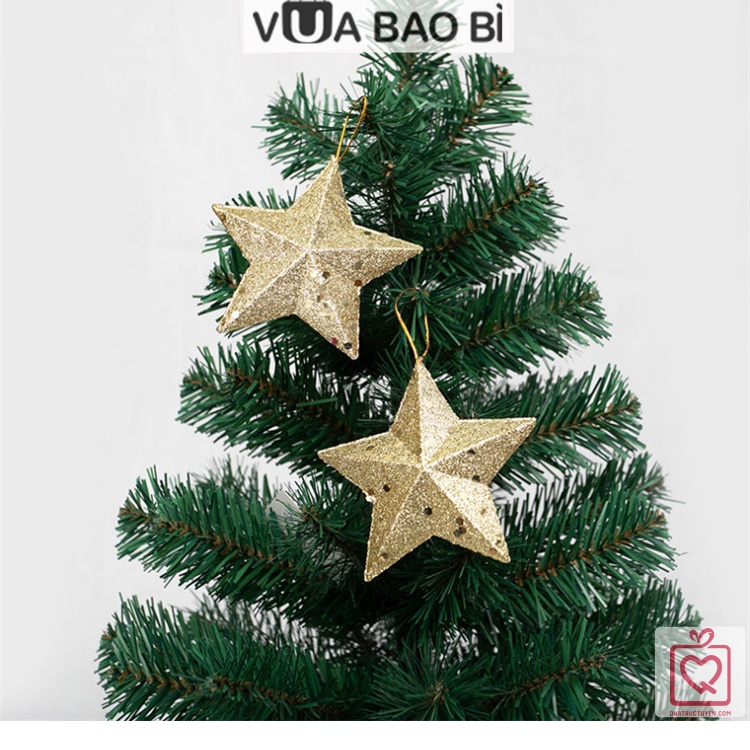 Set 4 ngôi sao trang trí Noel 7.5cm, ngôi sao treo cây thông Giáng sinh màu vàng/ bạc/ đỏ ánh kim