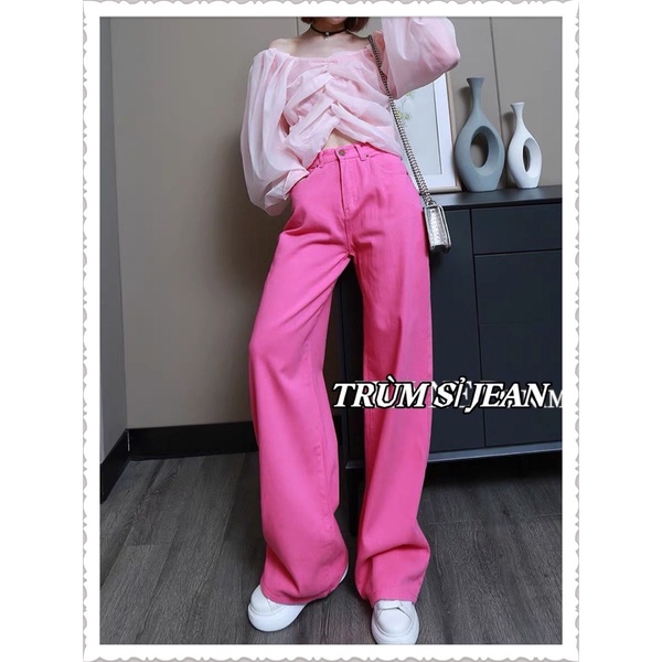 Quần jean nữ ống rộng Màu Hồng basic hotrend