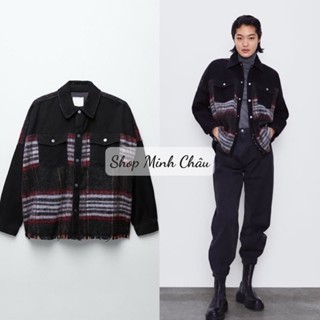 (Sẵn) Áo khoác kaki phối dạ kẻ Zarrraa tuồn sịn, cắt tag