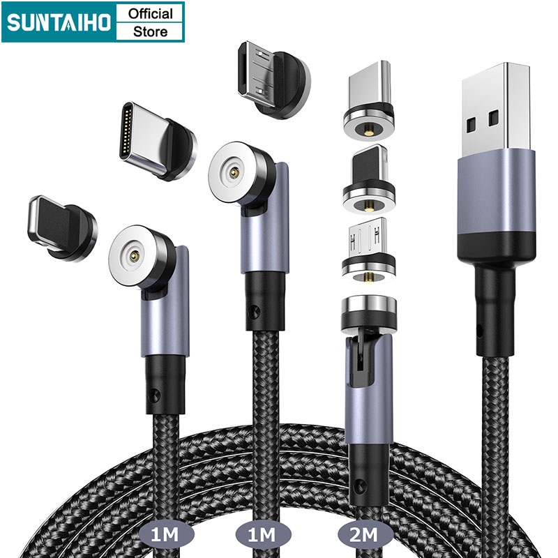 Suntaiho Magnetic Cáp Sạc Aiuminum Xoay 540 Độ Cổng USB Type C / IOS / Android Micro NEW 360o + 180o