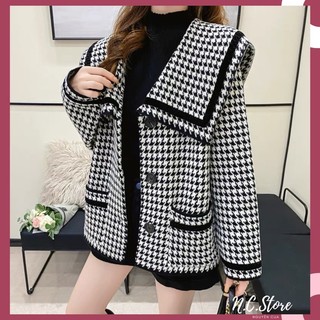 Áo khoác dạ ép lông thỏ caro cổ vuông viền thuỷ thủ cực xinh
