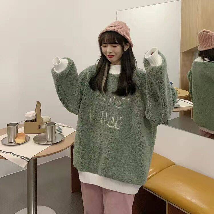 Áo Sweater Dáng Rộng Dài Vừa Phải In Chữ Thoải Mái Phong Cách Ngọt Ngào Dễ Thương Cho Nữ