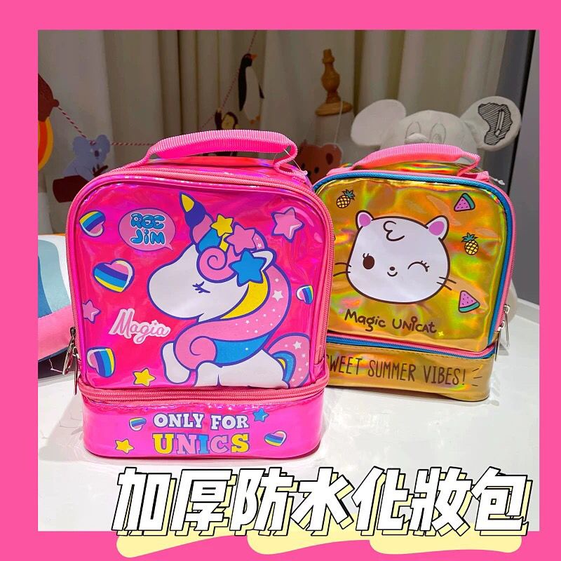 Túi Đựng Mỹ Phẩm Sức Chứa Lớn Chống Nước In Hình Kỳ Lân Hoạt Hình Dễ Thương Thời Trang Hàn Quốc