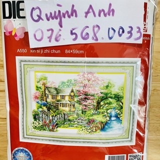 Tranh thêu chữ thập phong cảnh mùa xuân 84x59cm chưa thêu a550