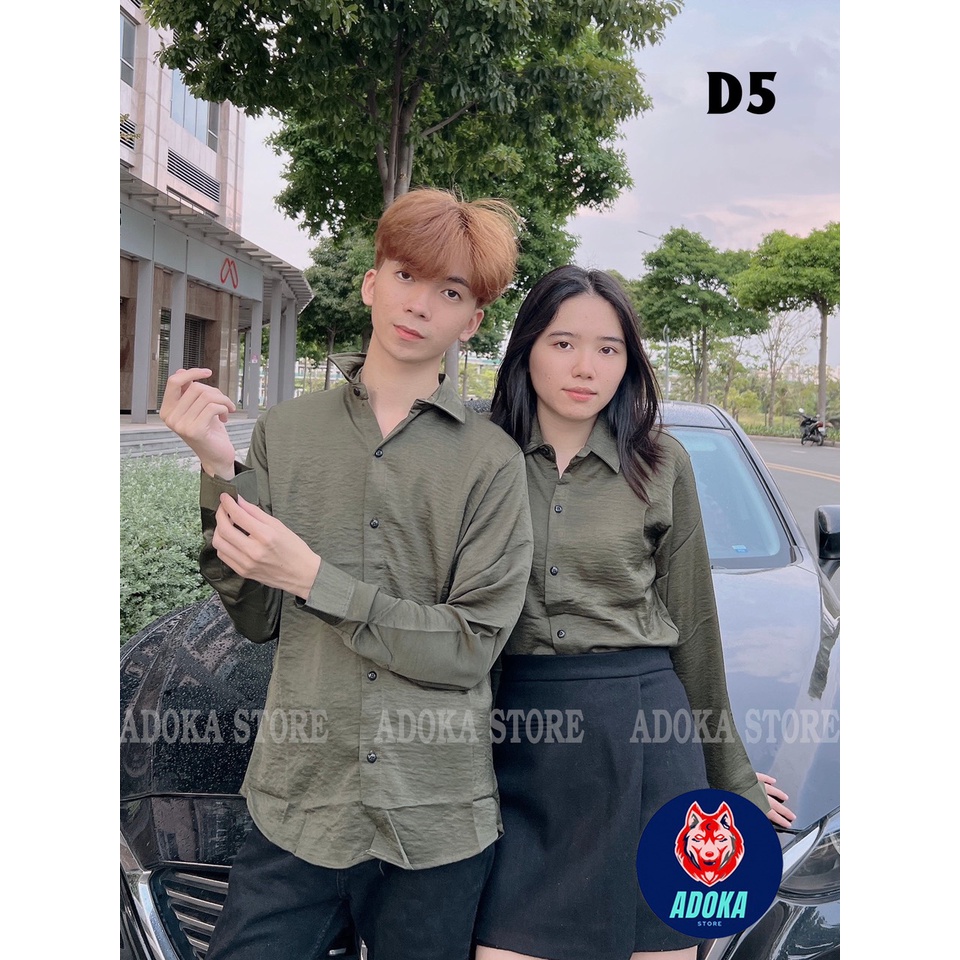 Áo sơ mi nam Allen đũi dài tay, vải dày, mát , đường may sắc sảo, mẫu trơn xanh rêu, áo đôi couple