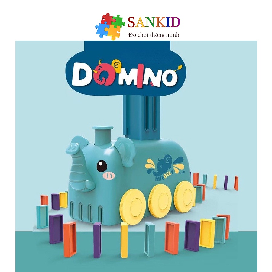 Đồ chơi đoàn tàu con voi xếp thả domino Sankid cho bé xếp hình lắp ráp giải trí phát triển trí thông minh