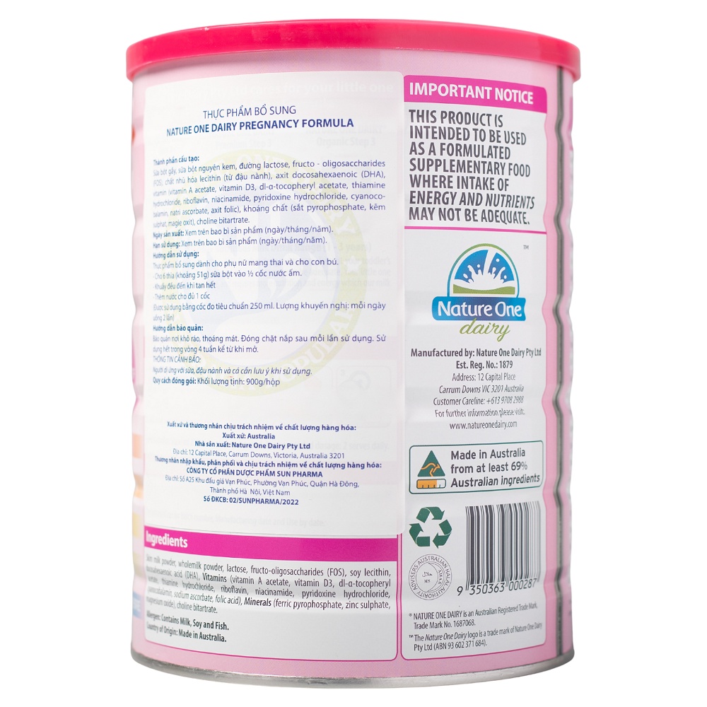 Sữa Bầu NATURE'S ONE Dairy Pregnancy Formula Tăng Cường Sức Đề Kháng Cho Mẹ Và Thai Nhi Hộp 900g