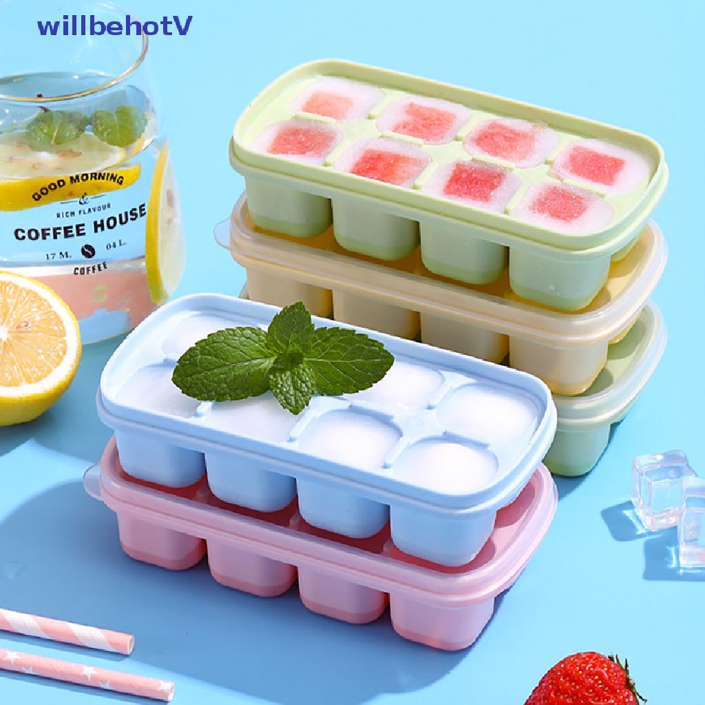 Khuôn Silicone Làm Đá Viên 8 Ngăn Có Nắp Trong Suốt