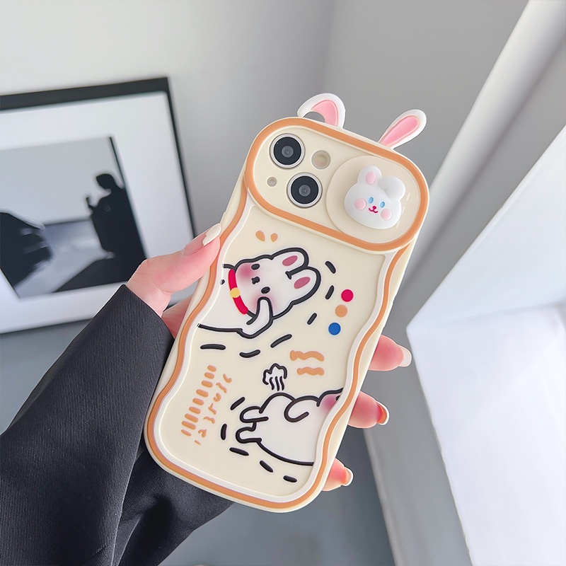 Ốp Điện Thoại Silicon Dẻo Hình Thỏ Vui Nhộn Có Cửa Sổ Trượt Cho iPhone 12 13 11 PRO MAX XR 11 12 PRO 13 PRO MAX14 14 PRO
