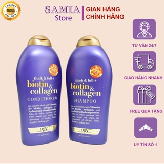 Dầu Gội Biotin Tím Samia Bộ Dầu Gội Xả 577ml Biotin Collagen Ogx Giúp Tăng Dưỡng Chất Thấm Sâu Phục Hồi Bên Trong Tóc