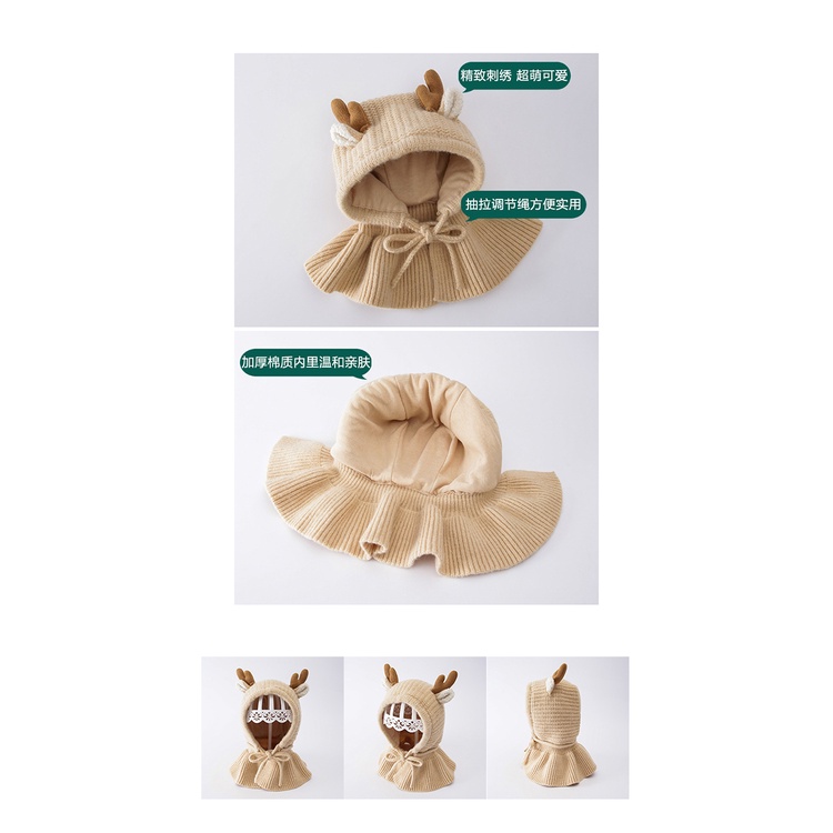 Mũ Tích Hợp Khăn Choàng Len Dệt Kim Dễ Thương Xinh Xắn Thời Trang Thu Đông Cho Bé