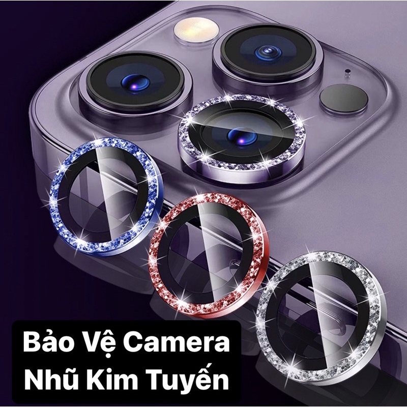 Bảo vệ camera iphone nhũ kim tuyến lấp lánh bộ gồm 3 mắt 14 / 13 / 12 / 11 / X / Xs / Pro / Max / [BO3MAT-NHUKIMTUYEN]
