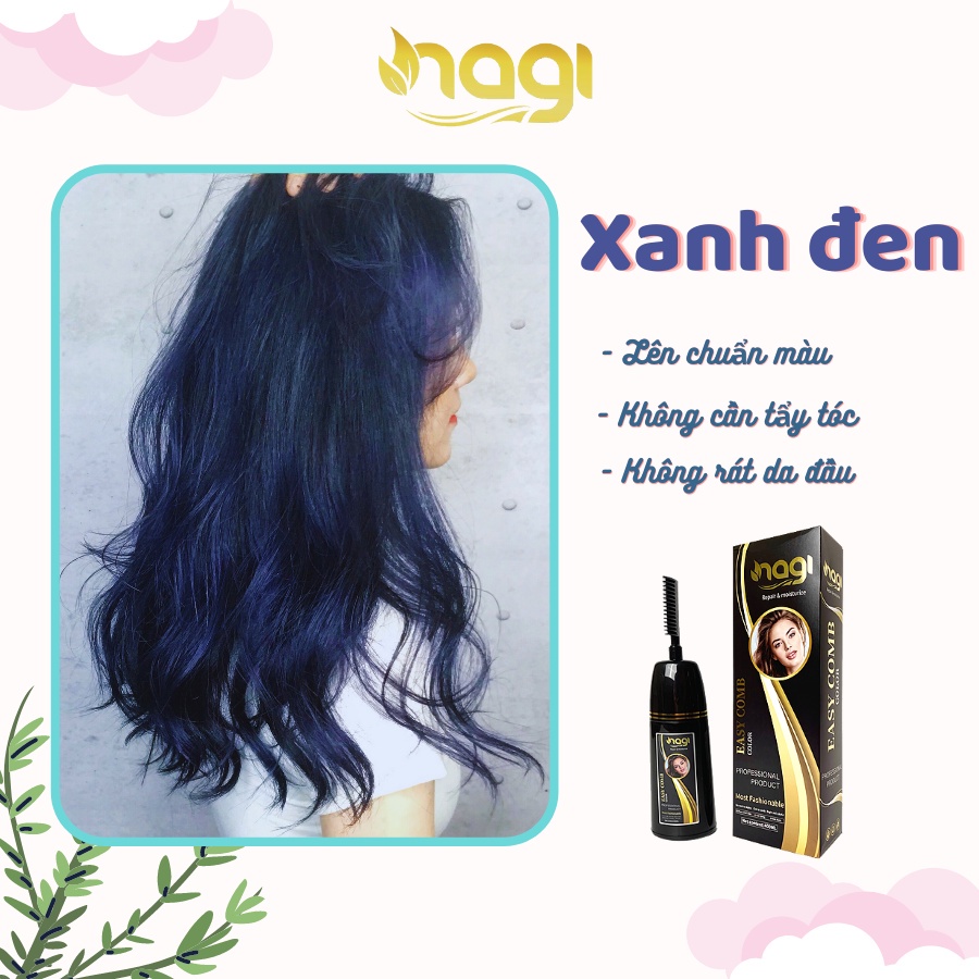 Dầu gội nhuộm tóc màu Xanh đen Nagi BLUE AND BLACK 13 chiết xuất từ thiên nhiên chai 400ml