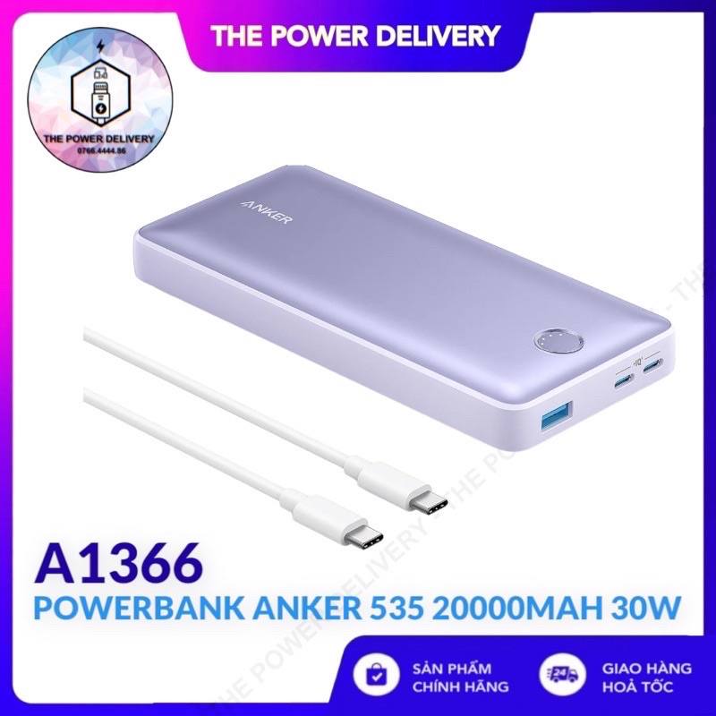 Pin sạc dự phòng Anker 535 20.000mAh 30w 3 Cổng 2C1A - A1366 Bảo hành 12 tháng