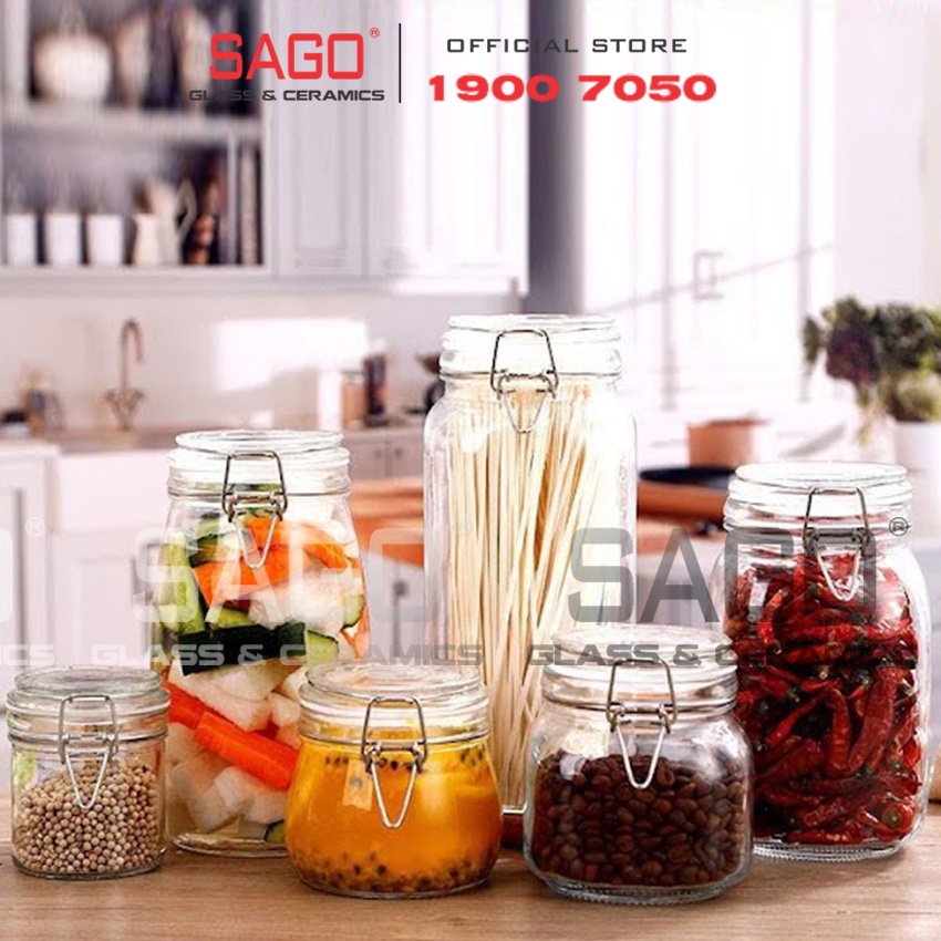Hũ Thủy Tinh Gia Vị - Hũ Nắp Gài Gọng Thép Đa Dung Tích và Hình Dáng