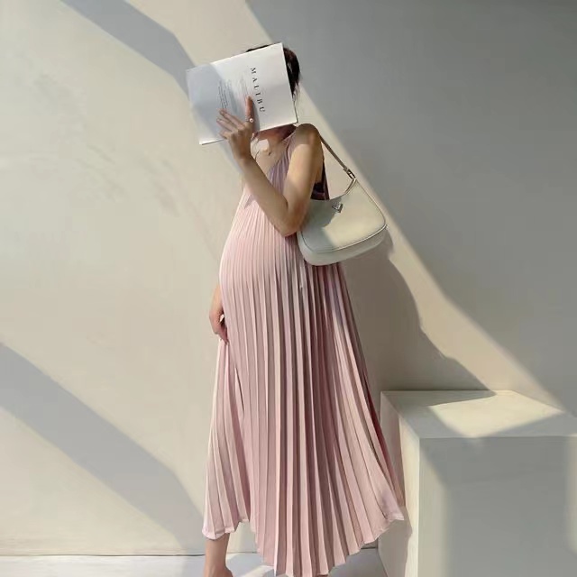 Hàng Có Sẵn Đầm Maxi Dài Không Tay Xếp Ly Dáng Rộng Cho Phụ Nữ Mang Thai Baju Mengandung