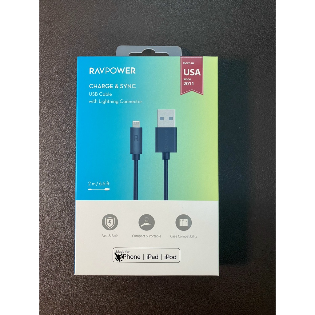 Cáp RAVPOWER Chính hãng, Chuẩn MFI của Apple 2 đầu USB - LIGHTNING