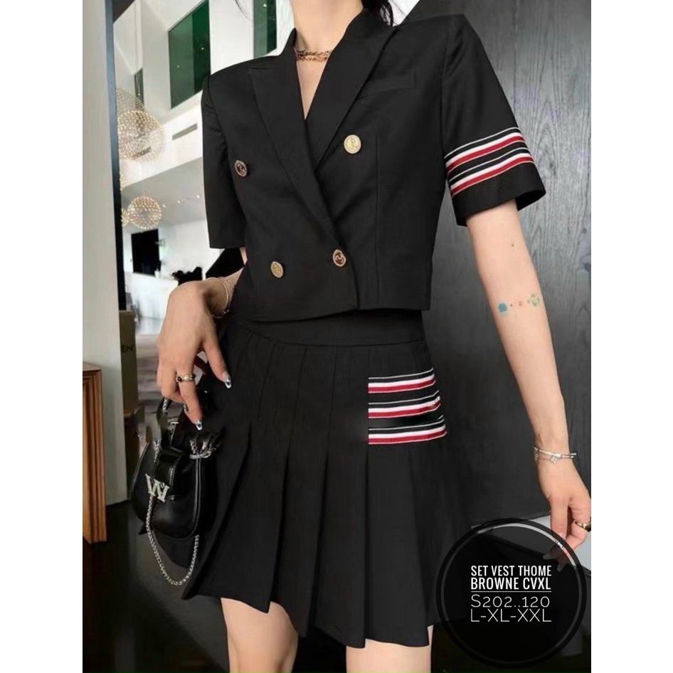 Set vest bigsize 55-90kg sọc viên tay, eo siêu sang nút đen vải cotton lạnh mát tay