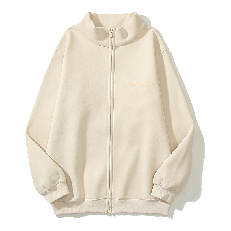 Sương Mù Cần Thiết Áo Khoác sweater Dây Kéo In LOGO Chữ flocking Đường Phố