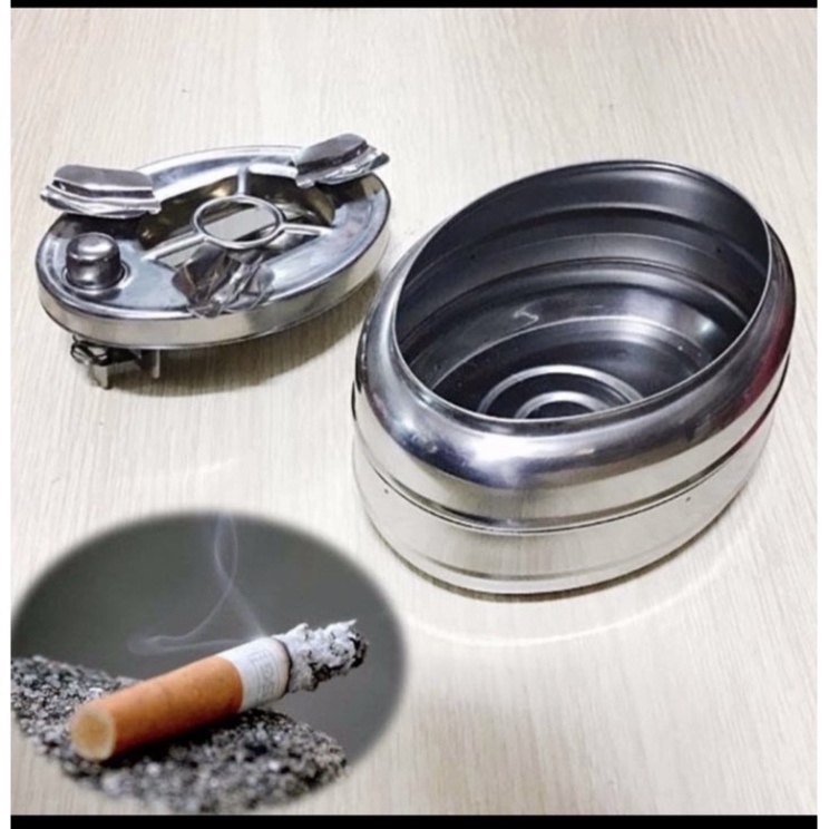 Gạt tàn thuốc lá inox có 2 ngăn bấm
