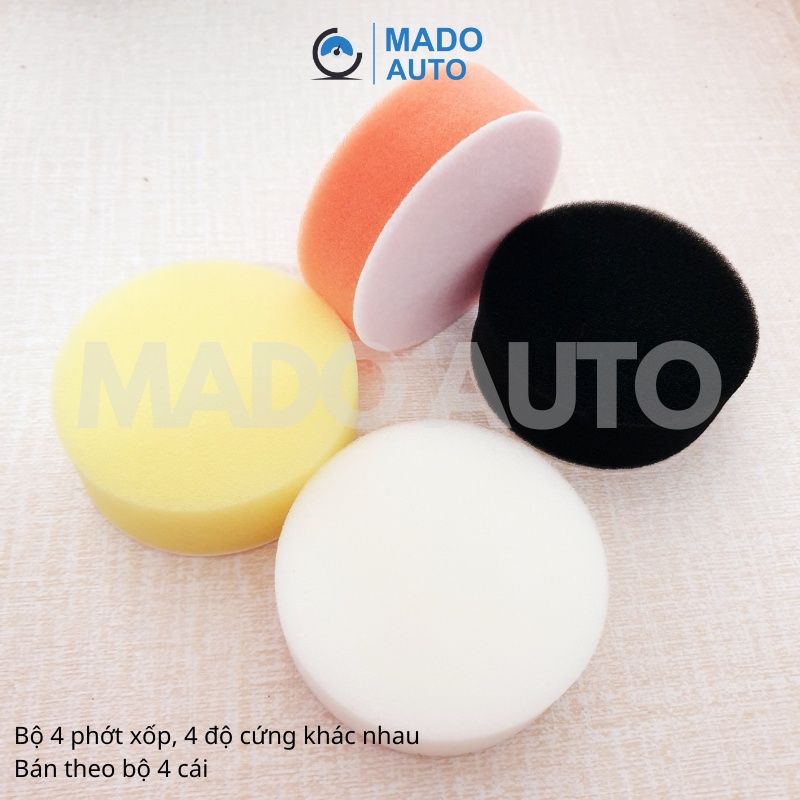 Phớt xốp đánh bóng đế dán 3 inch, mặt phẳng MADO AUTO F019 (Set 4 cái)