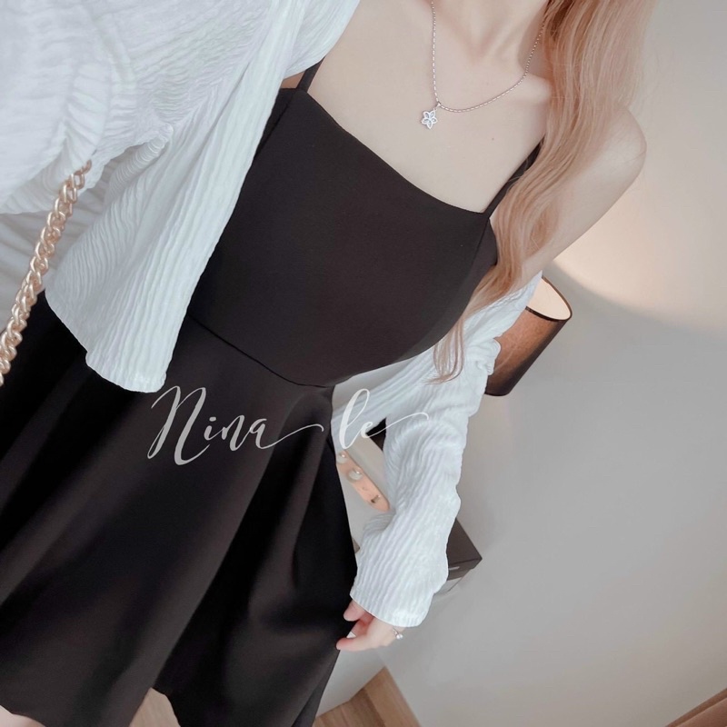 Đẩm 2dây dáng xoè kèm áo khoát trắng