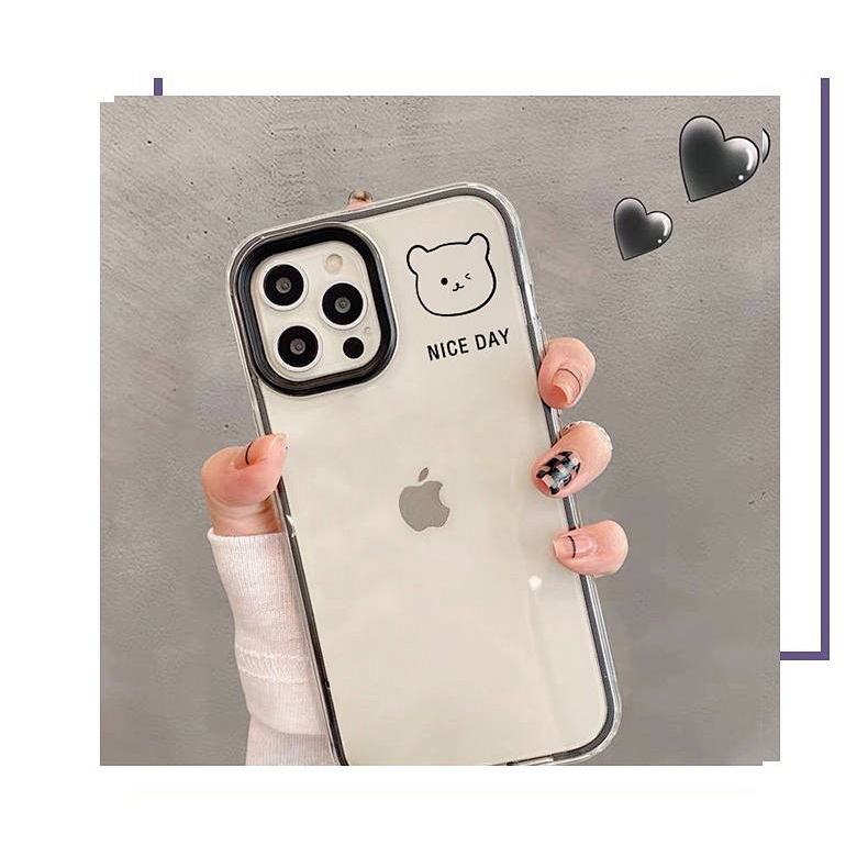 Ốp điện thoại trong suốt hình gấu / thỏ 3 trong 1 thích hợp cho Iphone 13 12pro 11promax