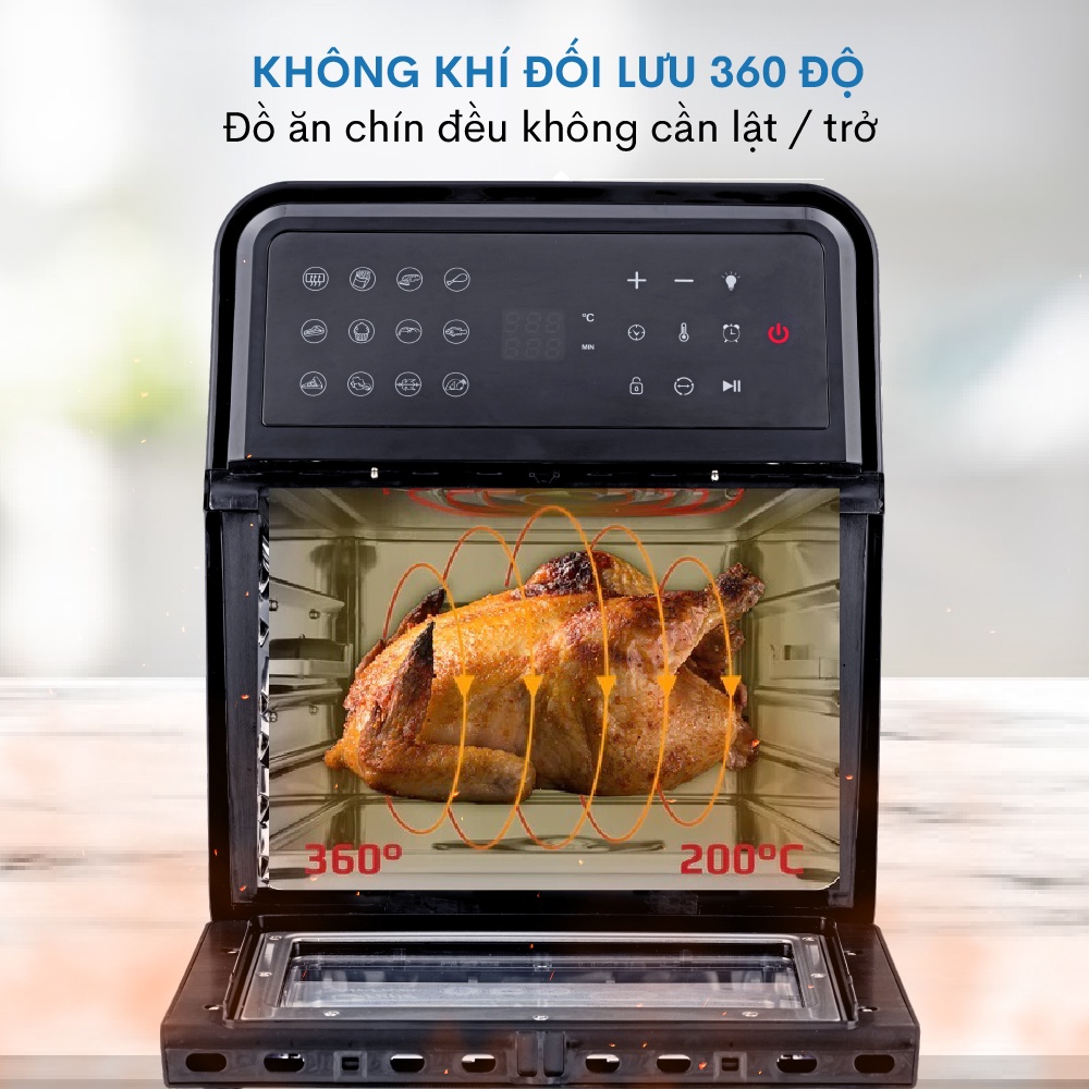 Nồi chiên không dầu 12L điện tử FUJIE Nhập Khẩu tự ngắt tặng bộ phụ kiện 7 món, Nồi chiên không khí 12 lít