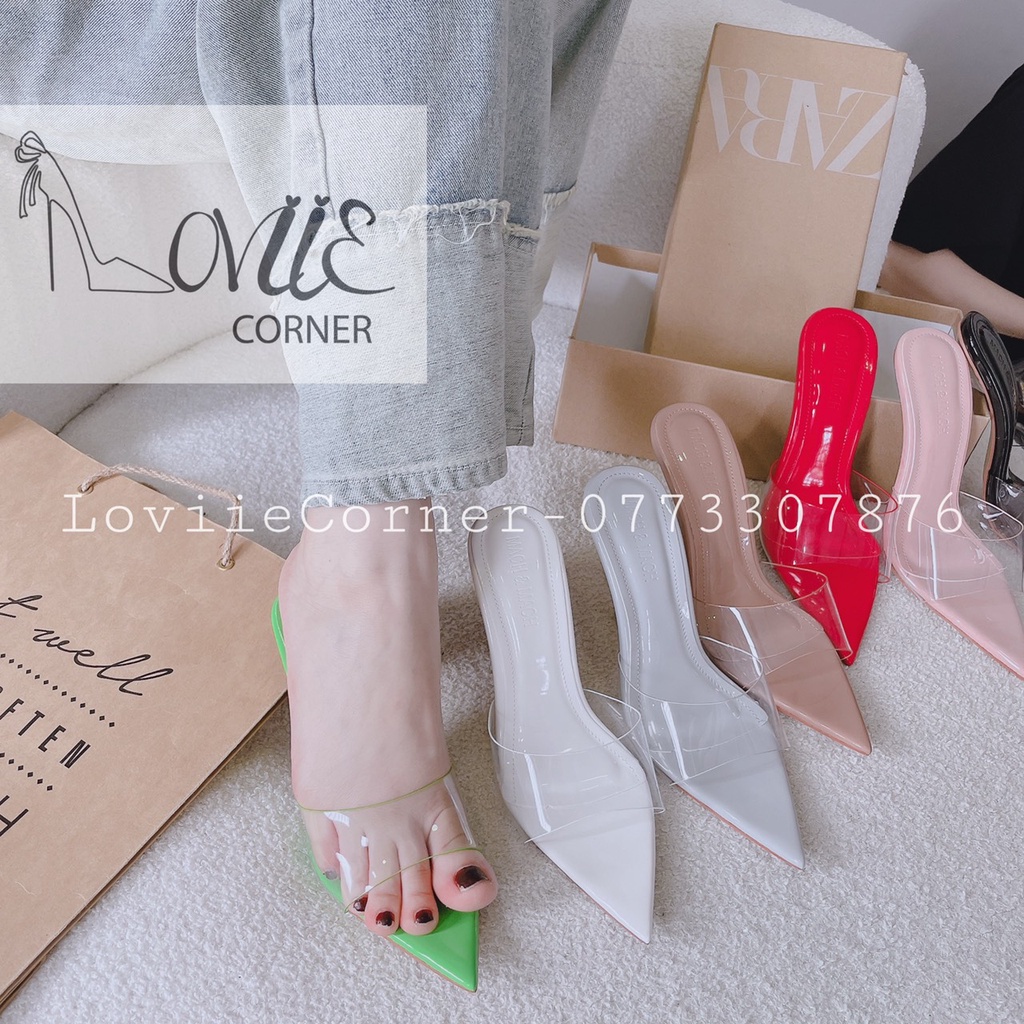 GUỐC CAO GÓT NHỌN LOVIIECORNER -DÉP GUỐC NỮ MŨI NHỌN QUAI TRONG D220112 D221037