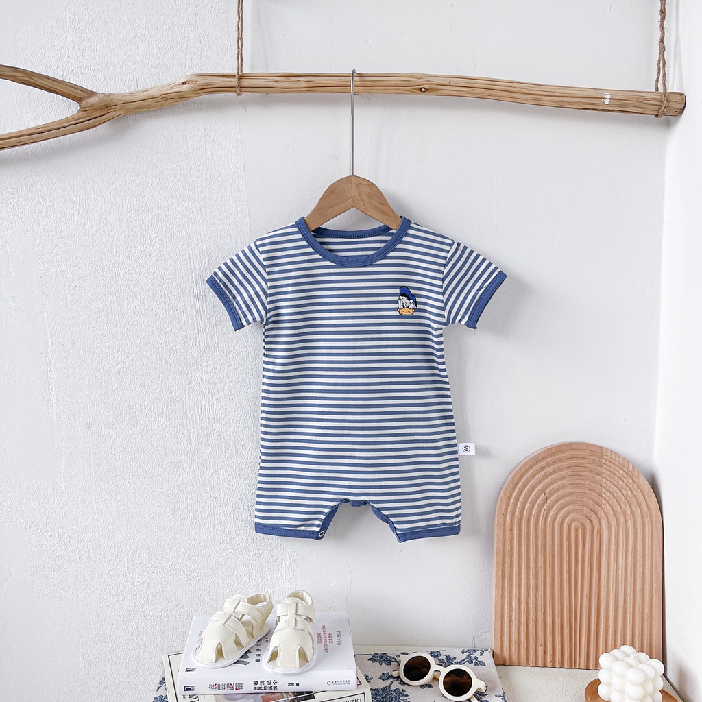 Áo Liền Quần Tay Ngắn Họa Tiết Hoạt Hình Kẻ Sọc Thời Trang Xinh Xắn Cho Bé Sơ Sinh