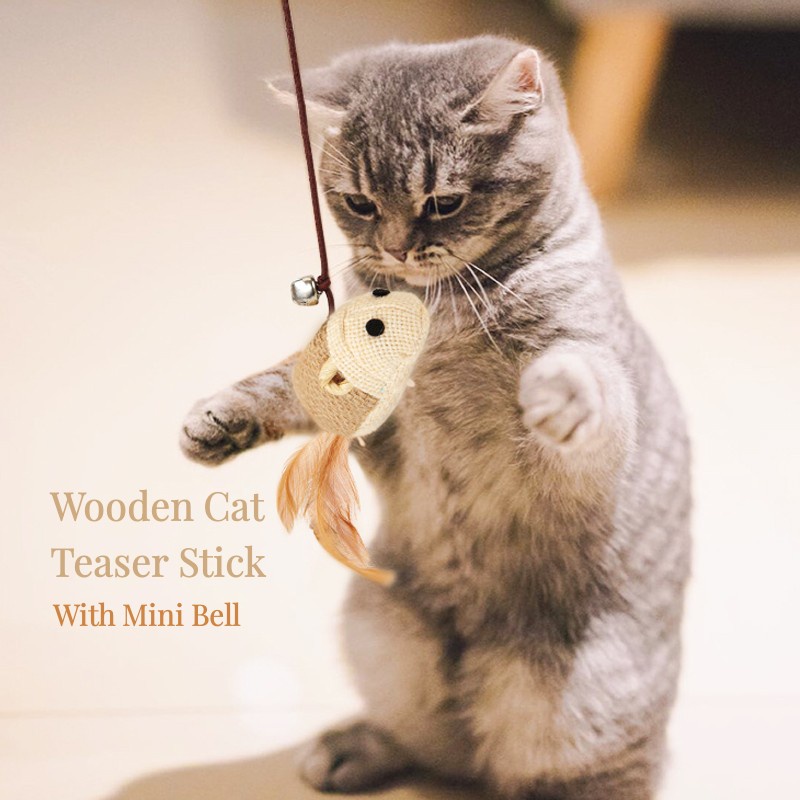 Hình ảnh Cây vờn mèo - đồ chơi cần câu gỗ trêu mèo vờn bắt LI0223 #4