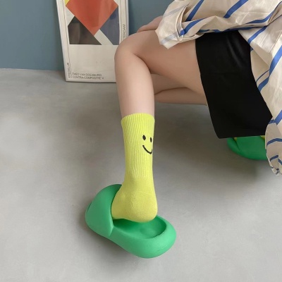 Y2K Đôi Vớ cotton Màu Trơn In Hình Mặt Cười Vui Nhộn Thời Trang Cho Nam Và Nữ