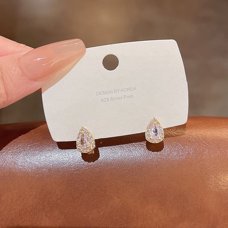 Bông Tai Mạ Bạc 925 Hình Trái Tim Đính Đá Zircon Sang Trọng