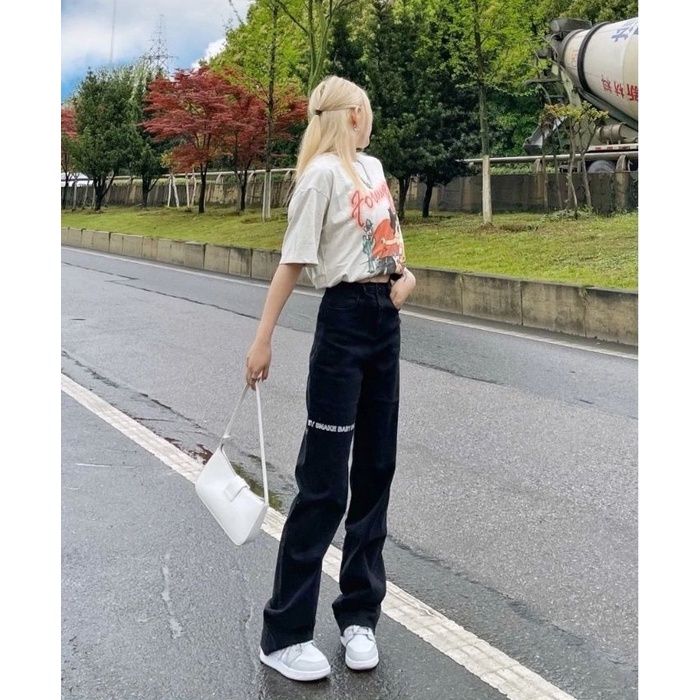 Quần Jeans In Chữ Phong Cách Đường Phố Hàn Quốc Cá Tính Dành Cho Nữ
