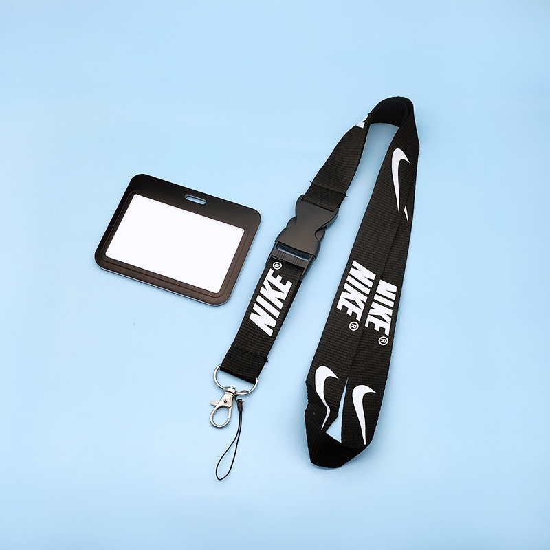 Black NK Lanyard+Horizontal ID Card Holder Neck Strap Badge Case Protector Keychain Sling For Student Office Workers